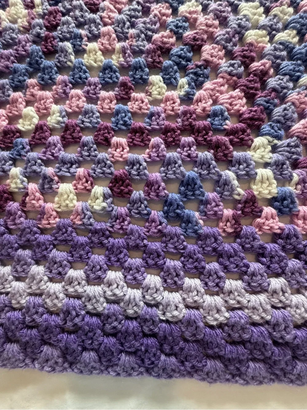 Cozy Purple Crochet Throw Blanket with Pastel Accents